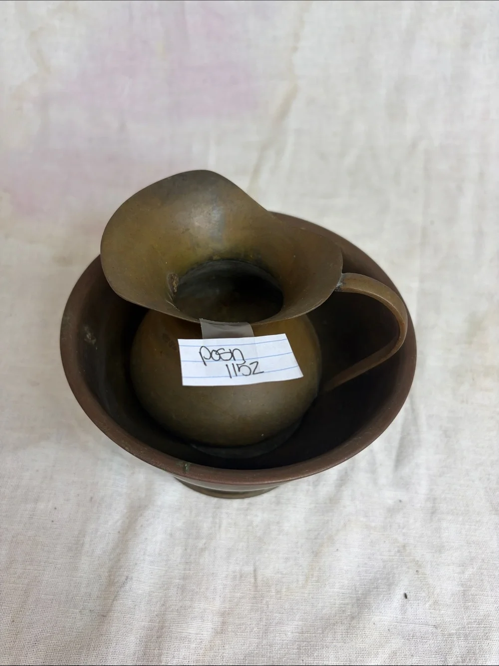 Vintage Brass Bowl and Creamer Set - Warm Brown Brass Finish